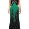 Dresses*Rodarte Green Silk Satin And Black Sequin Dress With Godet And Lace Ruffle