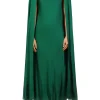 Dresses*Rodarte Green Silk Satin Cape Dress With Flower