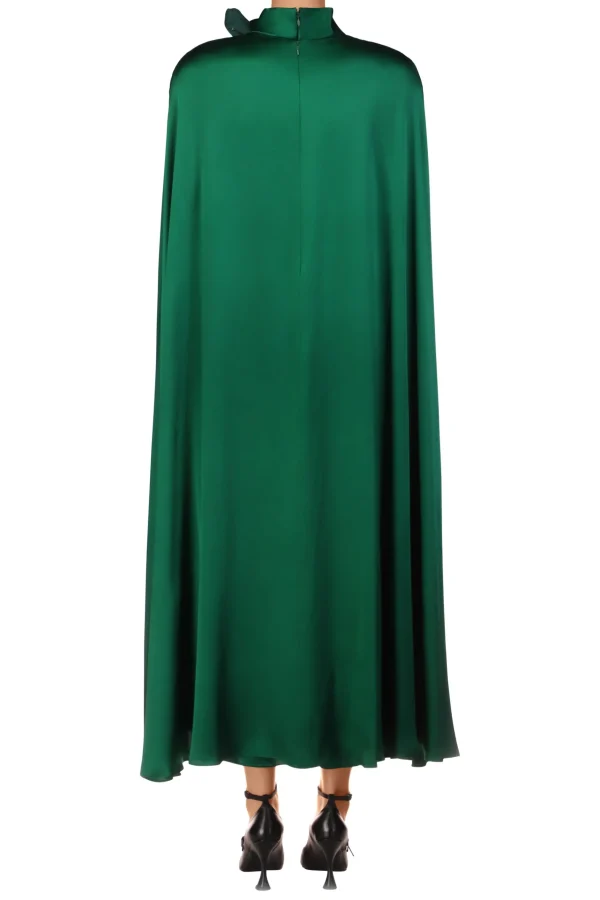 Dresses*Rodarte Green Silk Satin Cape Dress With Flower