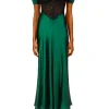 Dresses*Rodarte Green Silk Short Sleeve Dress With Black Lace Details