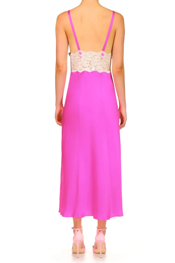 Dresses*Rodarte Hot Pink Silk Satin And Lace Bias Slip Dress