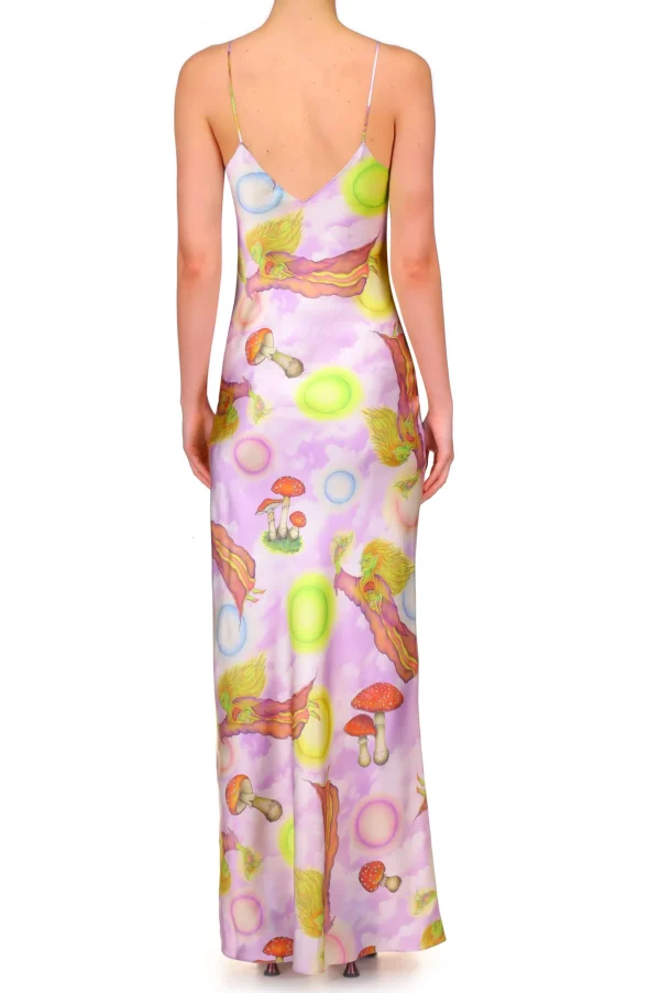 Dresses*Rodarte Lavender Cloud And Fairy Printed Silk Satin Bias Slip Dress