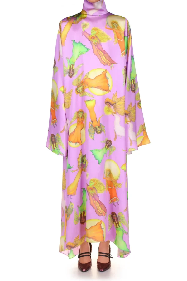 Dresses*Rodarte Lavender Fairy Printed Silk Satin Tunic Dress