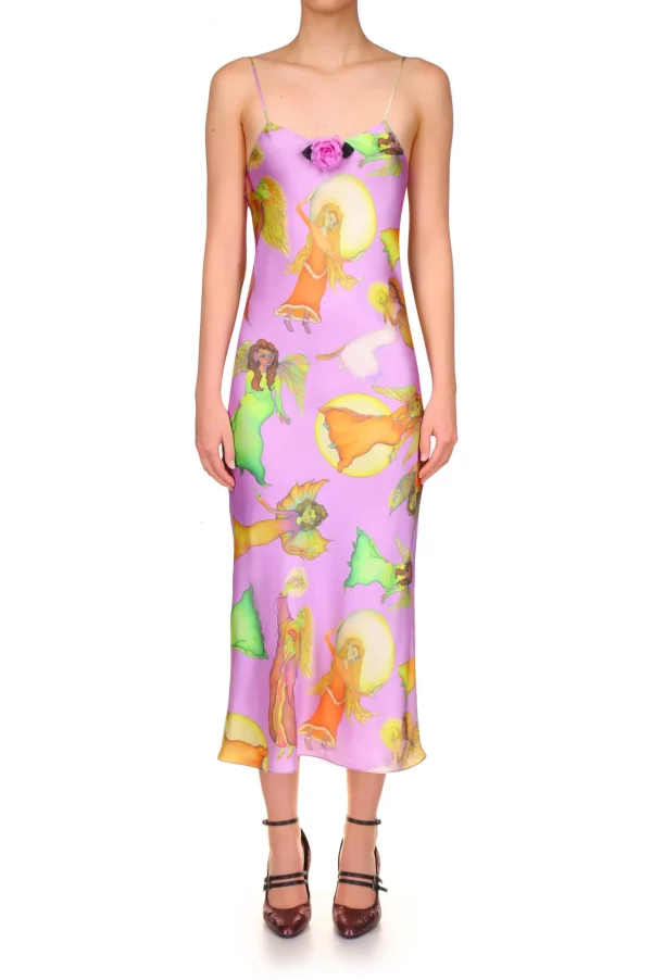 Dresses*Rodarte Lavender Fairy Printed Silk Satin Bias Slip Dress