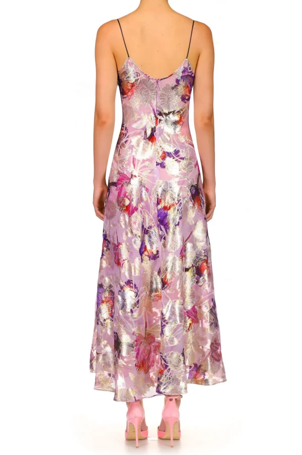 Dresses*Rodarte Lavender Floral Bias Dress With Black Lace