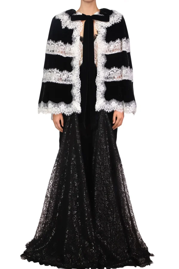 Tops*Rodarte Metallic Black And White Lace Capelet