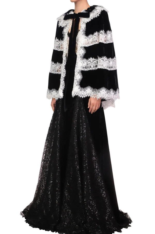 Tops*Rodarte Metallic Black And White Lace Capelet