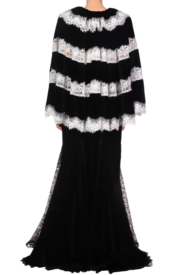 Tops*Rodarte Metallic Black And White Lace Capelet