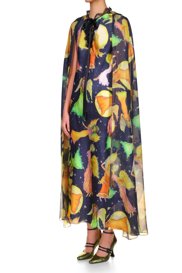 Dresses*Rodarte Midnight Fairy Printed Silk Chiffon And Satin Cape Dress