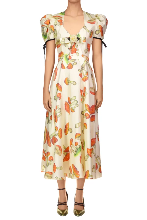 Dresses*Rodarte Mushroom Printed Twill Dress With Silk Flower