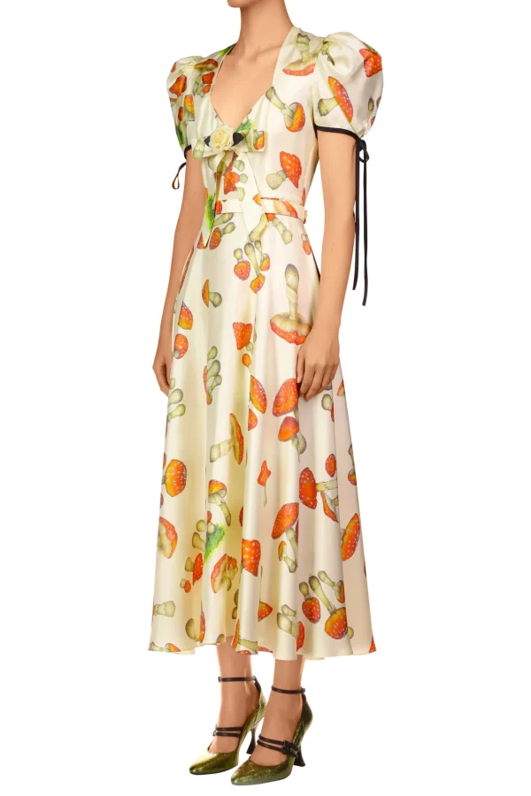 Dresses*Rodarte Mushroom Printed Twill Dress With Silk Flower