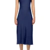 Dresses*Rodarte Navy Silk Satin Halter Dress With Flower