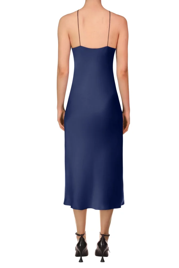 Dresses*Rodarte Navy Silk Satin Halter Dress With Flower