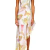 Dresses*Rodarte Off White Fairy Printed Silk Chiffon And Satin Asymetrical Cowl Neck Gown