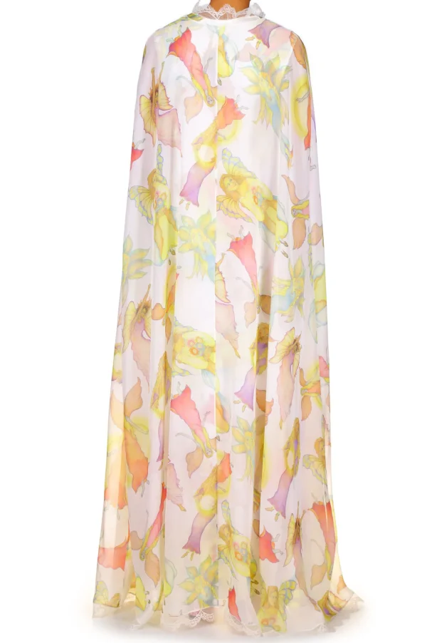 Dresses*Rodarte Off White Fairy Printed Silk Chiffon And Charmeuse Cape Dress