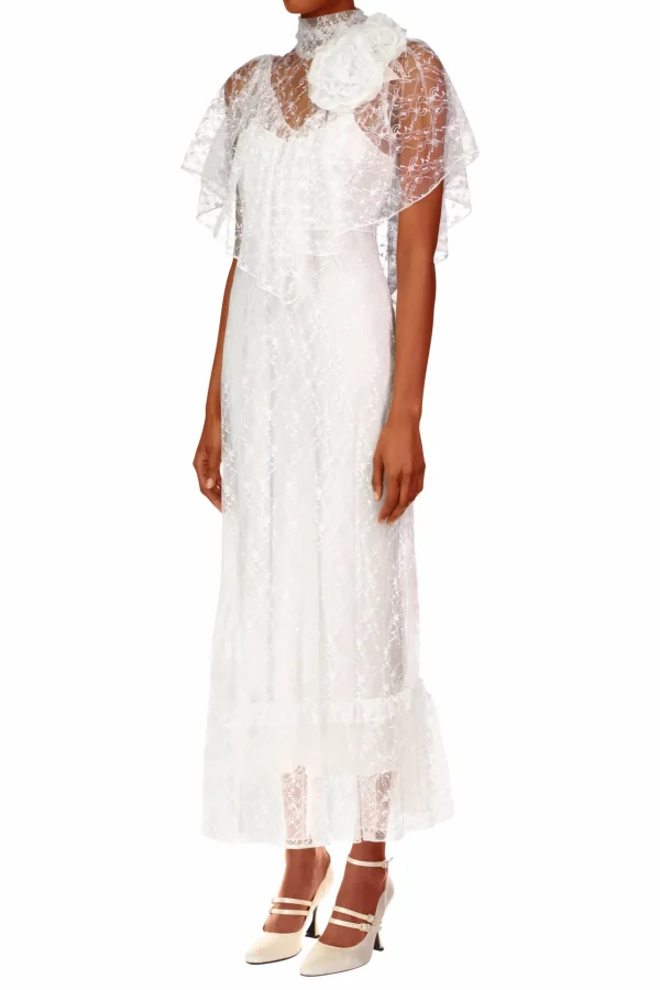 Dresses*Rodarte Off White Floral Lace And Silk Dress