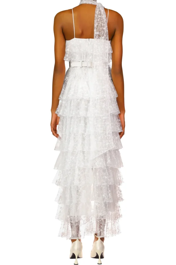 Dresses*Rodarte Off White Floral Tulle Tiered Ruffle Dress