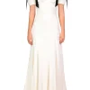 Dresses*Rodarte Off White Silk Crepe Bias Dress With Velvet Ribbon Bow Details