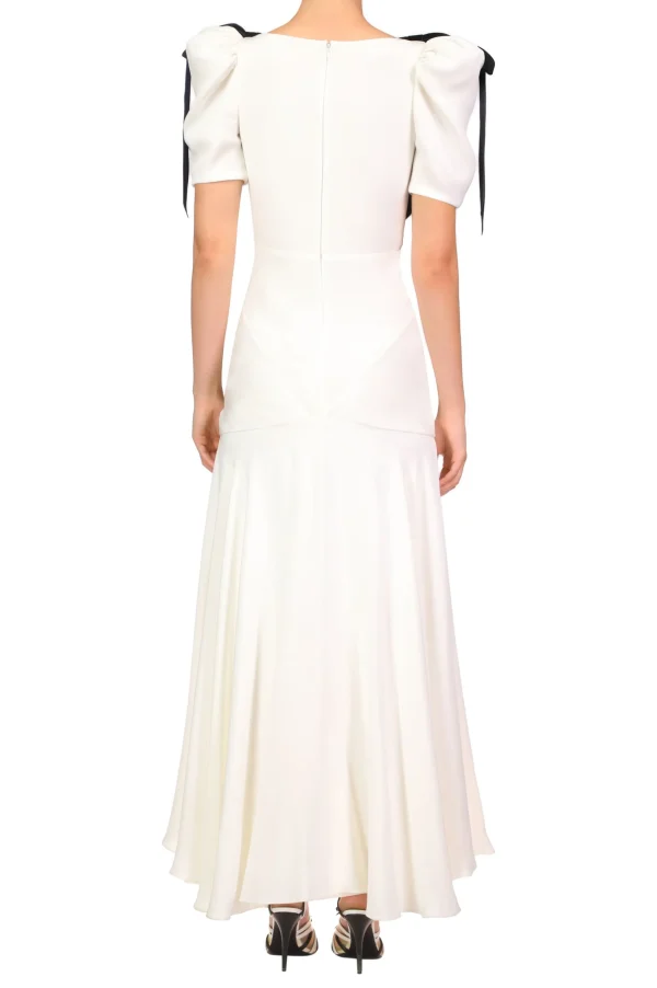 Dresses*Rodarte Off White Silk Crepe Bias Dress With Velvet Ribbon Bow Details