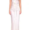 Dresses*Rodarte Off White Silk Ruched Gown With Ruffle Detail And Silk Roses