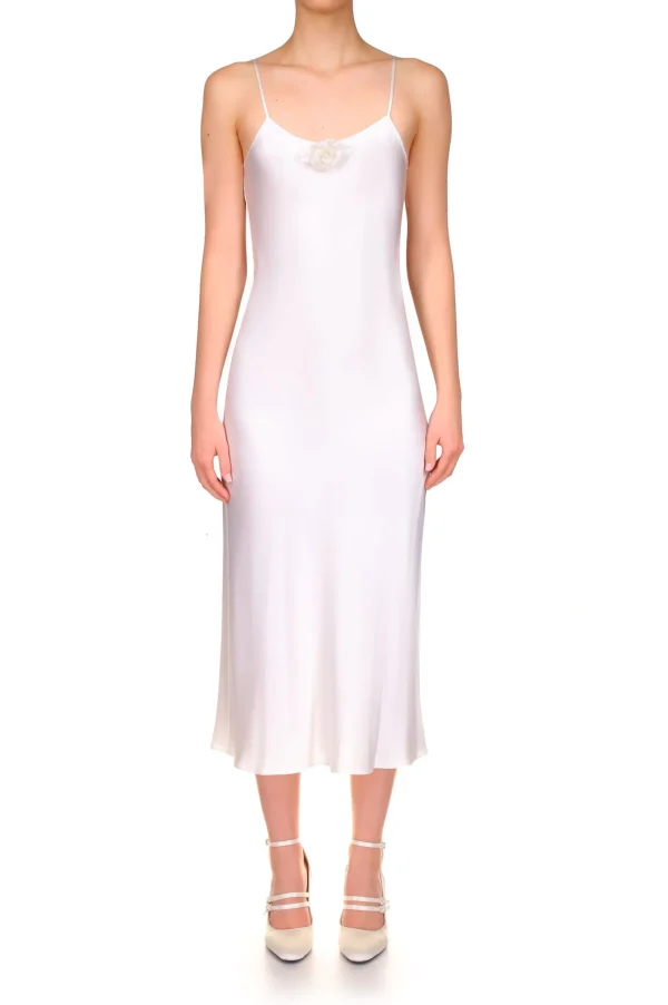 Dresses*Rodarte Off White Silk Satin Bias Slip With Silk Flower