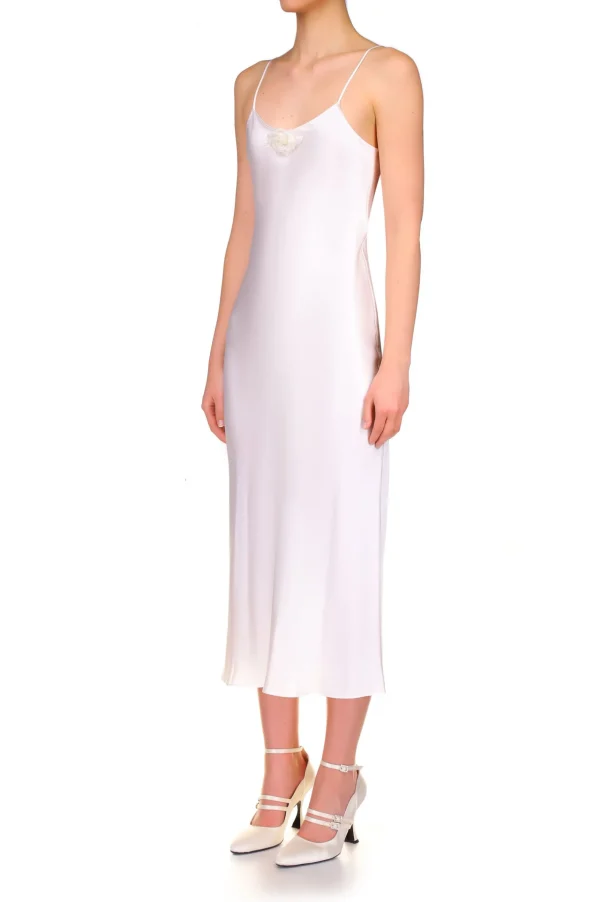 Dresses*Rodarte Off White Silk Satin Bias Slip With Silk Flower