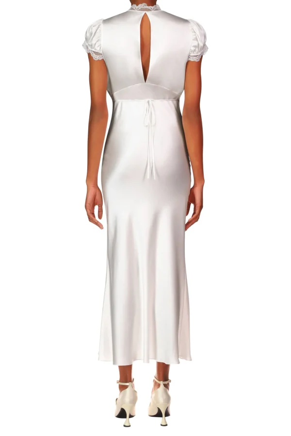 Dresses*Rodarte Off White Silk Satin Bias Dress With Lace And Ruffle Details