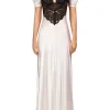 Dresses*Rodarte Off White Silk Short Sleeve Dress With Black Lace Details