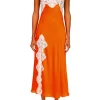 Dresses*Rodarte Orange Silk Satin And Lace Bias Slip Dress