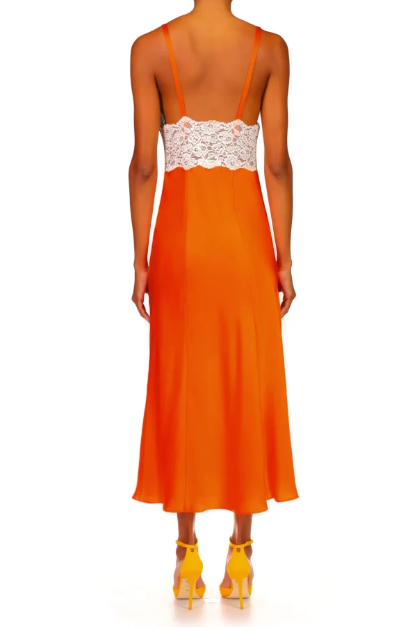 Dresses*Rodarte Orange Silk Satin And Lace Bias Slip Dress