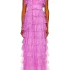 Dresses*Rodarte Orchid Purple Floral Tulle Tiered Ruffle Dress