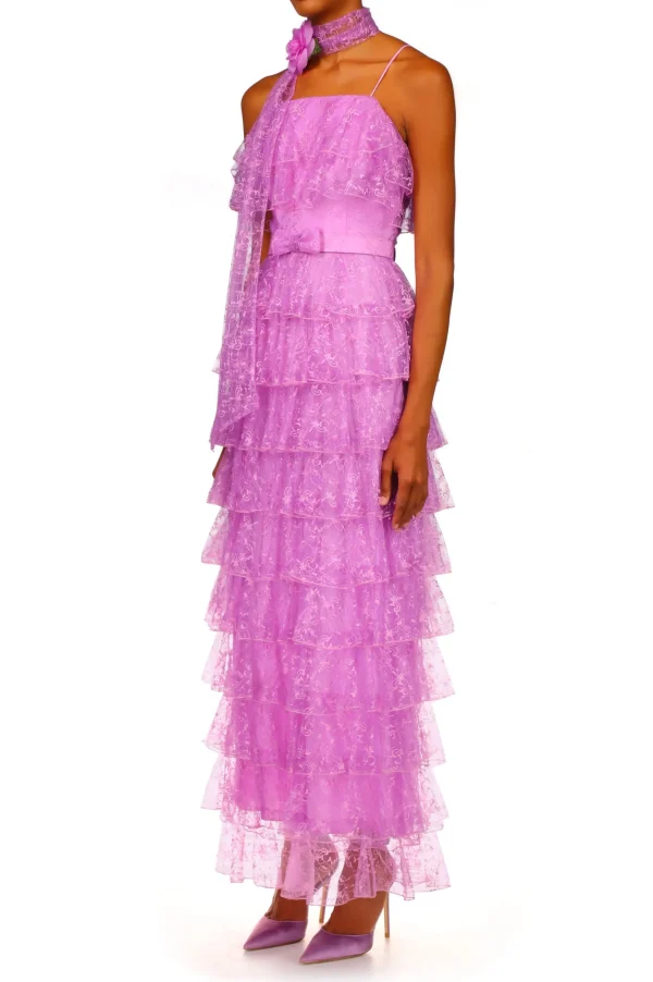 Dresses*Rodarte Orchid Purple Floral Tulle Tiered Ruffle Dress