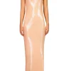 Dresses*Rodarte Peach Sequin Halter Gown With Flower Detail