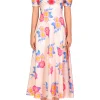 Dresses*Rodarte Pink And Blue Rose Printed Short Sleeve Dress With Silk Flower Detail