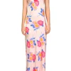 Dresses*Rodarte Pink And Blue Rose Printed Silk Bias Long Slip Dress With Silk Flower Detail