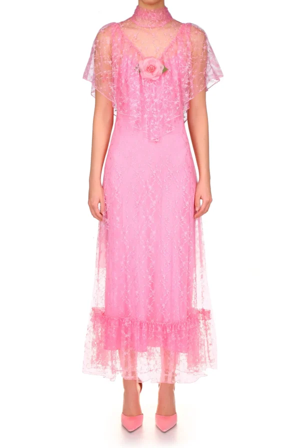 Dresses*Rodarte Pink Floral Lace Dress