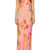 Dresses*Rodarte Pink Mushroom Printed Silk Satin Tea Length Slip Dress