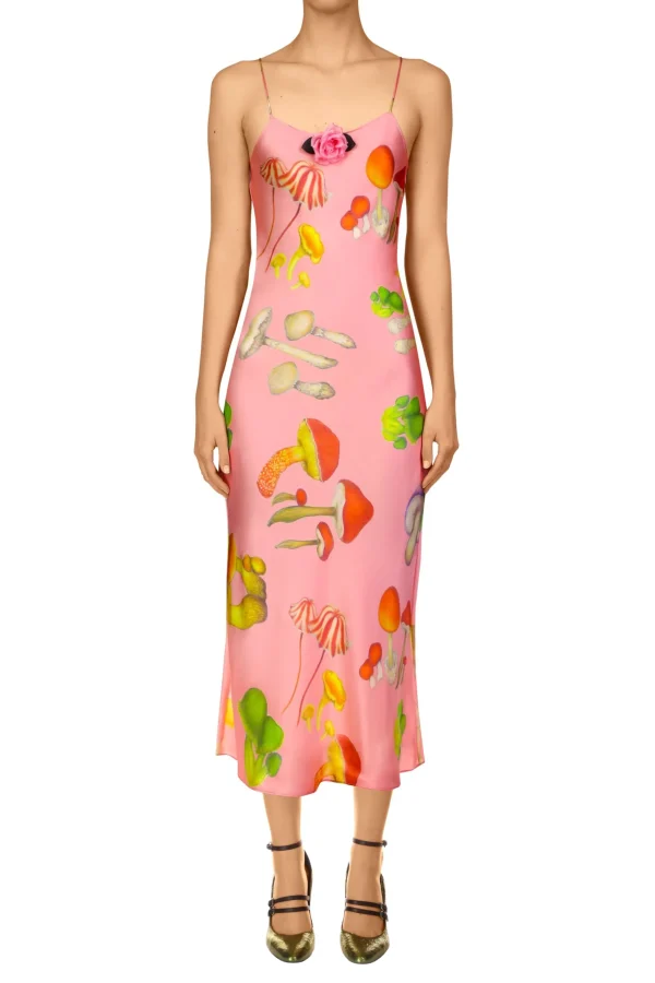 Dresses*Rodarte Pink Mushroom Printed Silk Satin Slip Dress