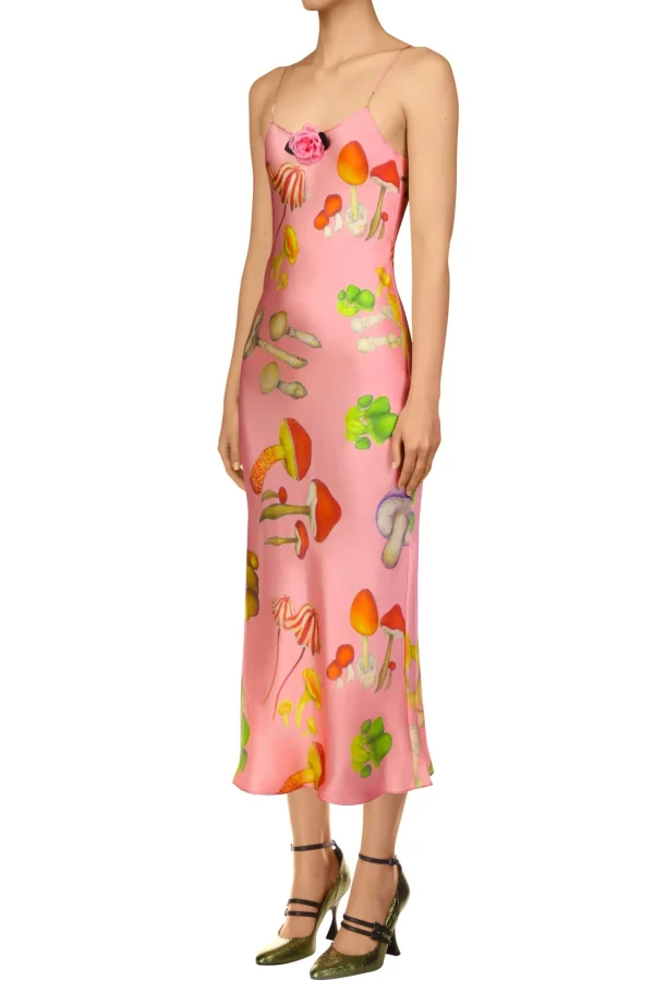 Dresses*Rodarte Pink Mushroom Printed Silk Satin Slip Dress