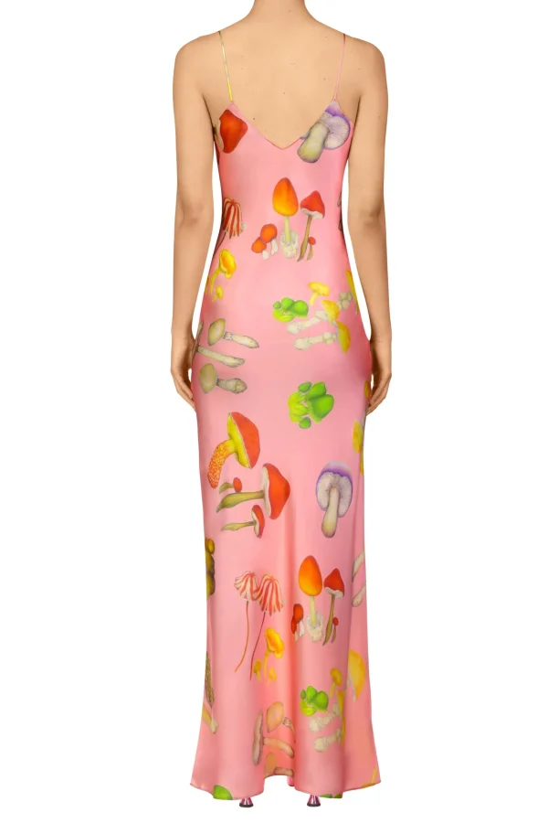 Dresses*Rodarte Pink Mushroom Printed Silk Satin Tea Length Slip Dress