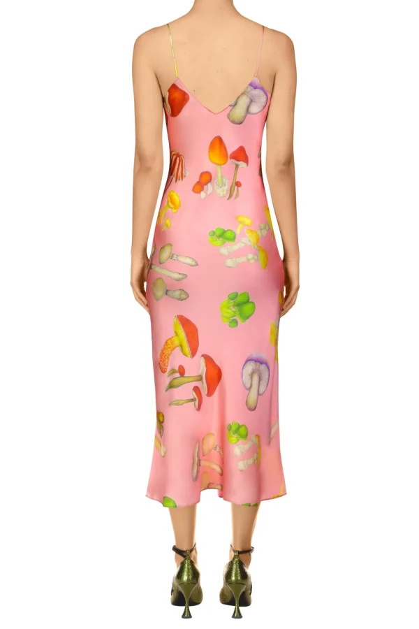 Dresses*Rodarte Pink Mushroom Printed Silk Satin Slip Dress