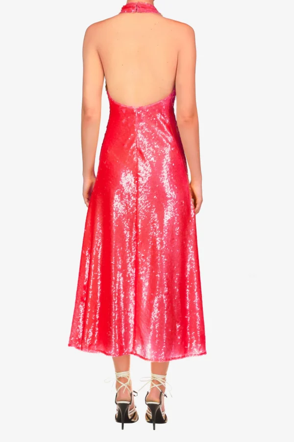 Dresses*Rodarte Pink Sequin Halter Bias Dress With Flower Detail