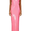 Dresses*Rodarte Pink Sequin Halter Gown With Flower Detail