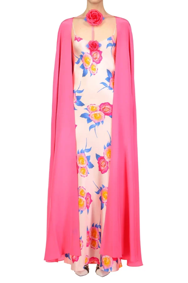 Dresses*Rodarte Pink Silk Cape With Silk Flower Detail