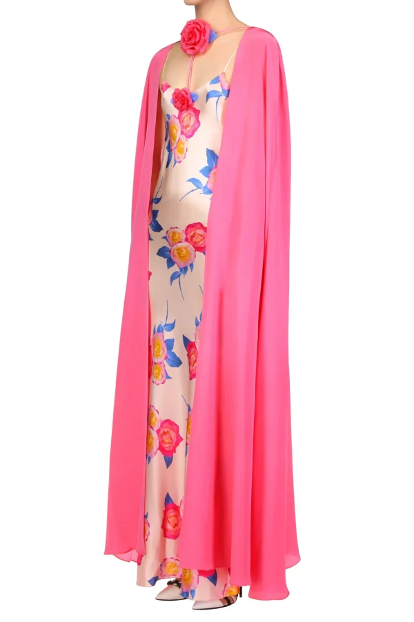 Dresses*Rodarte Pink Silk Cape With Silk Flower Detail