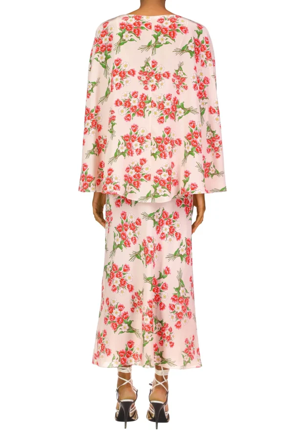 Dresses*Rodarte Pink Tulip Bouquet Printed Silk Capelet With Silk Flower Detail