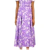 Dresses*Rodarte Purple Iris Printed Silk Twill Collared Dress With Belt Detail