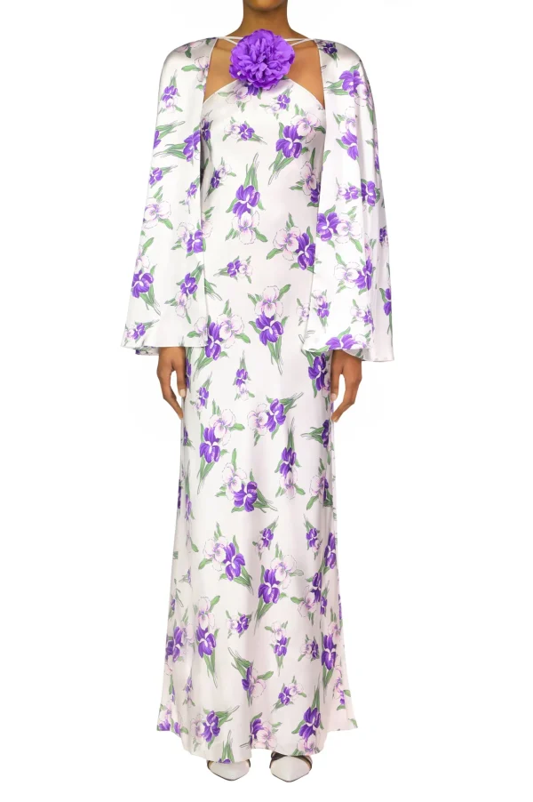 Dresses*Rodarte Purple Iris Printed Silk Satin Capelet