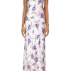 Dresses*Rodarte Purple Iris Printed Silk Halter Gown With Silk Flower Detail