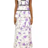 Dresses*Rodarte Purple Iris Printed Silk Twill Dress With Velvet Ribbon Detail